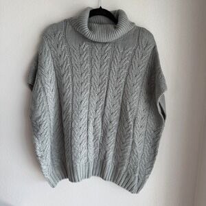 Splendid Oversized Women's Gray Cable Knit Turtleneck Poncho Sweater‎ Large